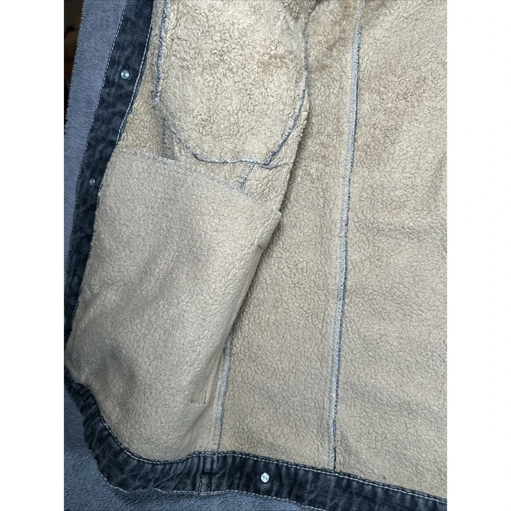 JYG Sherpa Lined Denim Trucker Jacket Gray Washed Button Front Men‎ L